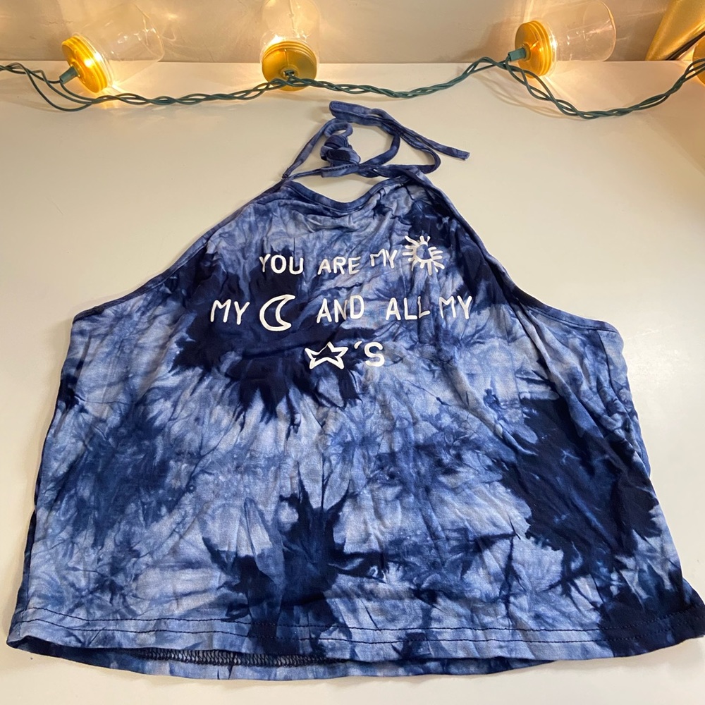 Halter Tops 3 Count - Blue Tye Dye - Green Tropical Leaves - White - Size Medium